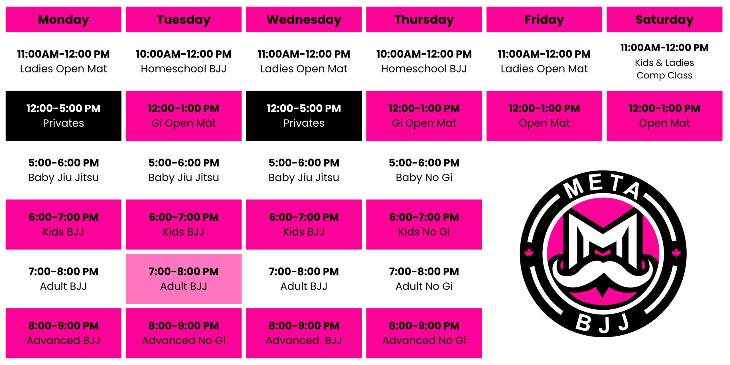 Our Weekly Schedule | META BJJ Windsor