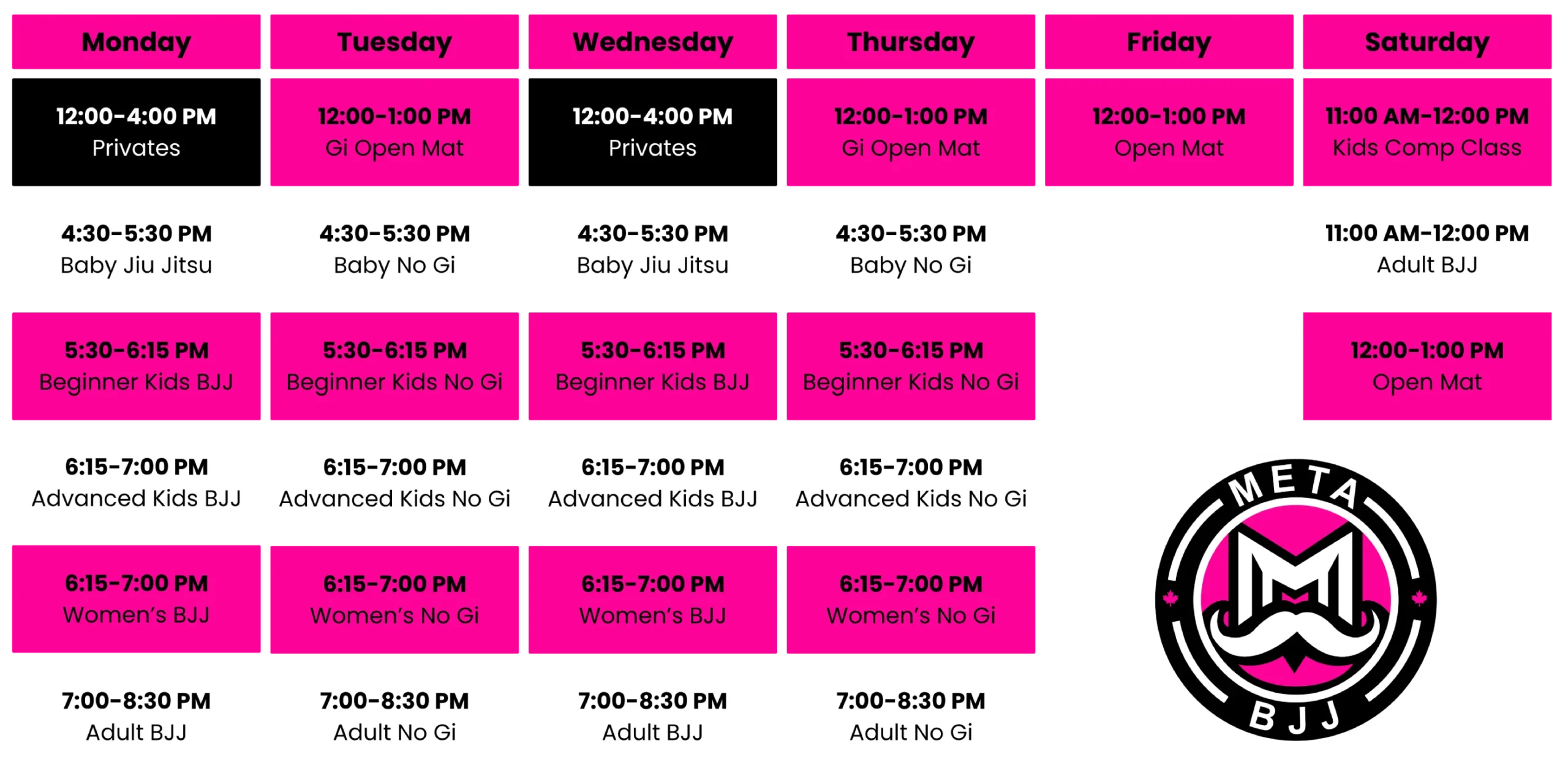 Our Weekly Schedule | META BJJ Windsor